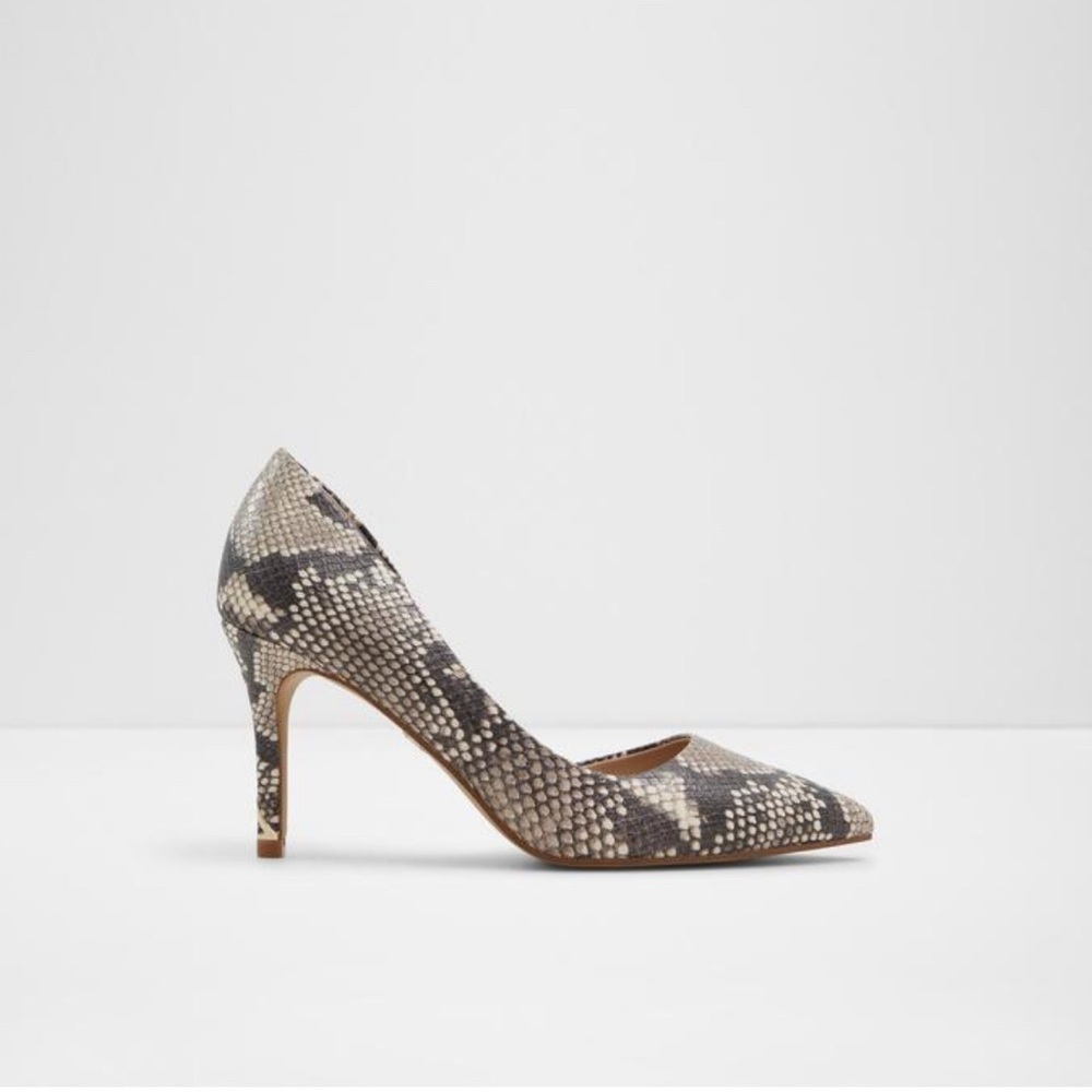 Aldo snakeskin print pointed toe black beige block high heels- size 8.5 - Picture 2 of 6